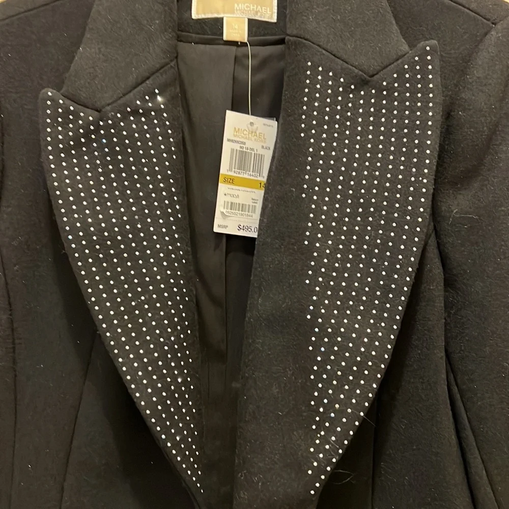 MICHAEL Michael Kors Black Studded Lapel Wool Elegant Coat